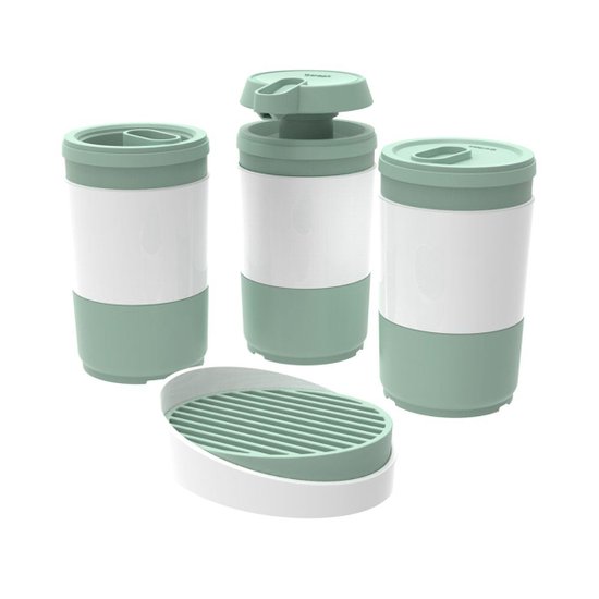 Kit Banheiro Code Crippa Com 4 Peças (Porta Escova, Porta Sabonete Líquido, Porta Algodão E Saboneteira)  - Menta
