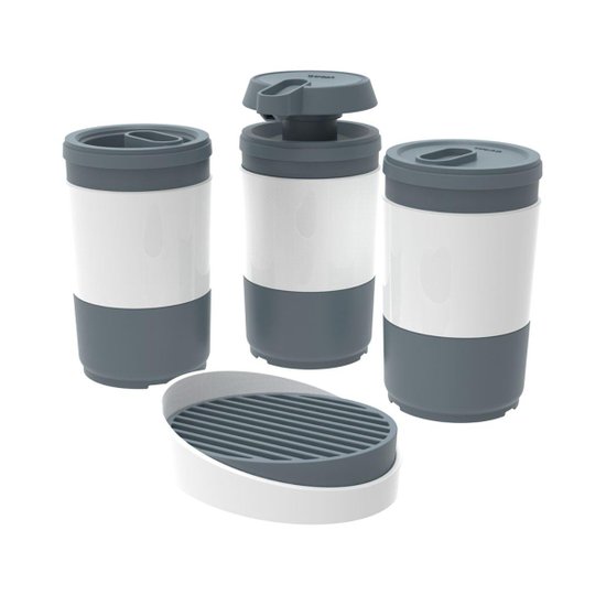 Kit Banheiro Code Crippa Com 4 Peças (Porta Escova, Porta Sabonete Líquido, Porta Algodão E Saboneteira)  - Grafite