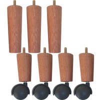 Conjunto de 7 pés de Cama Box com 3 Pés Fixos e 4 Pés com Rodízios 13cm Mel