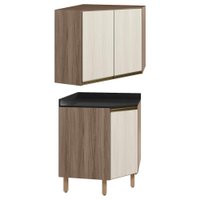 Armario E Balcao Canto Obliquo 75cm MDF Kali Carvalho Toq Bianco Toq Nicioli