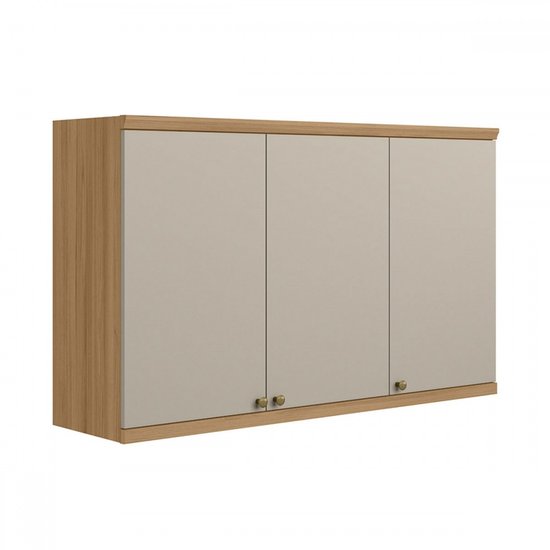 Armário Aéreo Cozinha 120 Cm Route 3 Portas 100% Mdf Jequitibá/Off White Fosco - Pnr Móveis