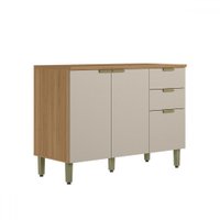 Balcão de Cozinha 120 Cm Route 2 Portas 3 Gavetas 100% Mdf Jequitibá/Off White Fosco - Pnr Móveis