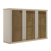 Armário Aéreo Cozinha 120 Cm Requin 3 Portas 100% Mdf com Vidro Jequitibá/Off White Fosco - Pnr Móveis
