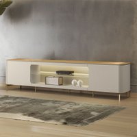 Rack para TV Até 85 Polegadas Elven 2 Portas com Vidro e Led Tauari/Off White - Pnr Móveis