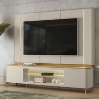 Rack com Painel para TV Até 75 Polegadas Elven 2 Portas com Vidro e Led Tauari/Off White - Pnr Móveis