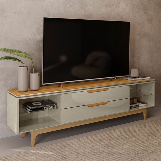 Rack para TV Até 75 Polegadas Anjos 2 Portas 2 Prateleiras Tauari/Off White - Pnr Móveis