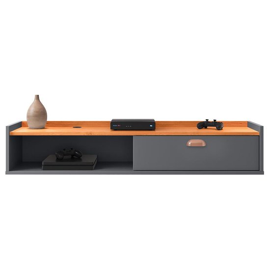 Rack Suspenso Tv 1.20 Home Decor Porta Puxador Concha Nicho Decorativo Sala Quarto - Cinza/Cinamomo