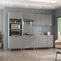 Cozinha Completa Maranello 100% MDF 11 Portas 4 Gavetas Cinza