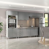 Cozinha Completa Maranello 100% MDF 12 Portas 4 Gavetas Cinza