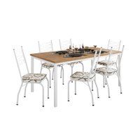 Conjunto de Mesa Retangular com Tampo de MDP Amadeirado e 6 Cadeiras Adriana I Revestimento Sintético Cedro e Branco