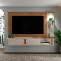 Painel com Rack Suspenso até 72 Polegadas Toronto 2 PT Cinamomo e Off White