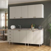 Cozinha Compacta Maranello 100% MDF 9 Portas 4 Gavetas Bege