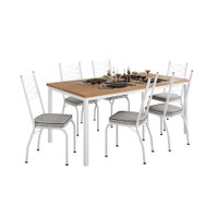 Conjunto de Mesa Retangular com Tampo de MDP Amadeirado e 6 Cadeiras Adriana I Revestimento Sintético Grafite e Branco