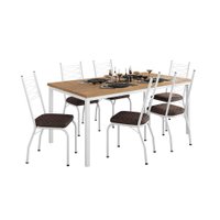 Conjunto de Mesa Retangular com Tampo de MDP Amadeirado e 6 Cadeiras Adriana I Revestimento Sintético Cacau e Branco