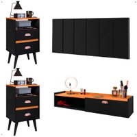 Kit 2 Mesas Cabeceira Penteadeira Suspensa Classic Preto/Cinamomo Cabeceira Júlia 1,60 Cama Box Queen Size Suede - RPM