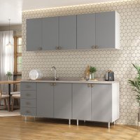 Cozinha Compacta Maranello 100% MDF 9 Portas 4 Gavetas Cinza
