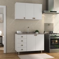 Cozinha Compacta Maranello 100% MDF 5 Portas 4 Gavetas Branco