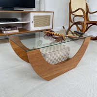 Mesa de Centro Retangular com Tampo de Vidro Onda Cinamomo