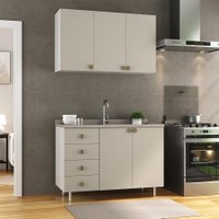 Cozinha Compacta Maranello 100% MDF 5 Portas 4 Gavetas Bege