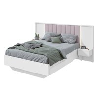 Cama  Casal com 2 Mesas de Apoio Solaris 4 GV Revestimento Sintético Bege e Branca
