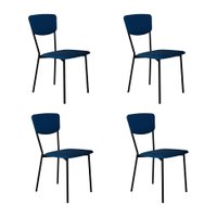 Conjunto com 4 Cadeiras Retrô Poliéster Azul e Preto