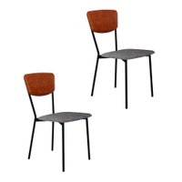 Conjunto com 2 Cadeiras Retrô Poliéster Prata e Caramelo com Preto