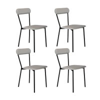 Conjunto com 4 Cadeiras Emília Revestivemento Sintético Cinza Claro e Preto