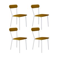 Conjunto com 4 Cadeiras Emília Poliéster Amarelo e Branco