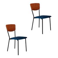 Conjunto com 2 Cadeiras Retrô Poliéster Azul e Caramelo