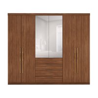 Guarda-Roupa Casal com Espelho Giardino 6 Portas 4 Gavetas Nogueira