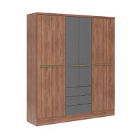 Guarda-Roupa Casal com Espelho Troy 6 Portas 3 Gavetas Freijó e Titânio