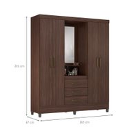 Guarda-Roupa Solteiro com Espelho Capelinha 4 Portas 3 Gavetas Café