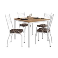 Conjunto de Mesa Quadrada com Tampo MDP e 4 Cadeiras Adriana Revestimento Sintético Mosaico Marrom e Branco