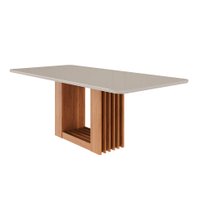 Mesa de Jantar Retangular com Tampo de Vidro Ariela Off White e Cinamomo 210 cm