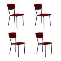 Conjunto com 4 Cadeiras Retrô Poliéster Vermelho e Preto