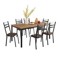 Conjunto de Mesa Retangular com Tampo de MDP Amadeirado e 6 Cadeiras Adriana III Revestimento Sintético Palha e Preto
