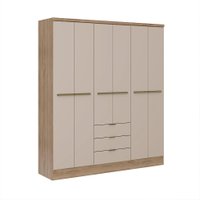Guarda-Roupa Casal com Espelho Troy 6 Portas 3 Gavetas Noce e Off White