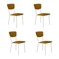 Conjunto com 4 Cadeiras Retrô Poliéster Amarelo e Branco