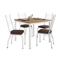 Conjunto de Mesa Quadrada com Tampo MDP e 4 Cadeiras Adriana Revestimento Sintético Marrom e Branco