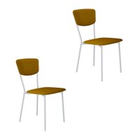 Conjunto com 2 Cadeiras Retrô Poliéster Amarelo e Branco