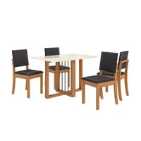 Conjunto de Mesa de Jantar Retangular com Tampo de Vidro Off White Antonela e 4 Cadeiras Lunas Bouclé Titânio e Canela