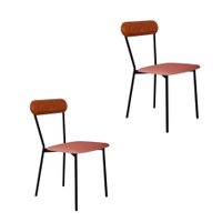 Conjunto com 2 Cadeiras Emília Poliéster Rosa e Caramelo com Preto