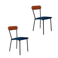 Conjunto com 2 Cadeiras Emília Poliéster Azul e Caramelo
