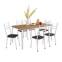 Conjunto de Mesa Retangular com Tampo de MDP Amadeirado e 6 Cadeiras Adriana III Revestimento Sintético Cacau e Branco