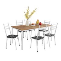 Conjunto de Mesa Retangular com Tampo de MDP Amadeirado e 6 Cadeiras Adriana III Revestimento Sintético Silver e Branco