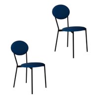 Conjunto com 2 Cadeiras Elipse Poliéster Azul e Preto