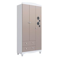 Guarda-Roupa Infantil Encanto 3 Portas 2 Gavetas Branco e Cinnamom