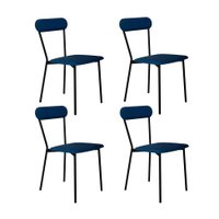 Conjunto com 4 Cadeiras Emília Poliéster Azul e Preto