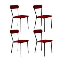 Conjunto com 4 Cadeiras Emília Poliéster Vermelho e Preto