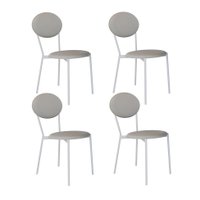 Conjunto com 4 Cadeiras Elipse Revestimento Sintético Cinza Claro e Branco